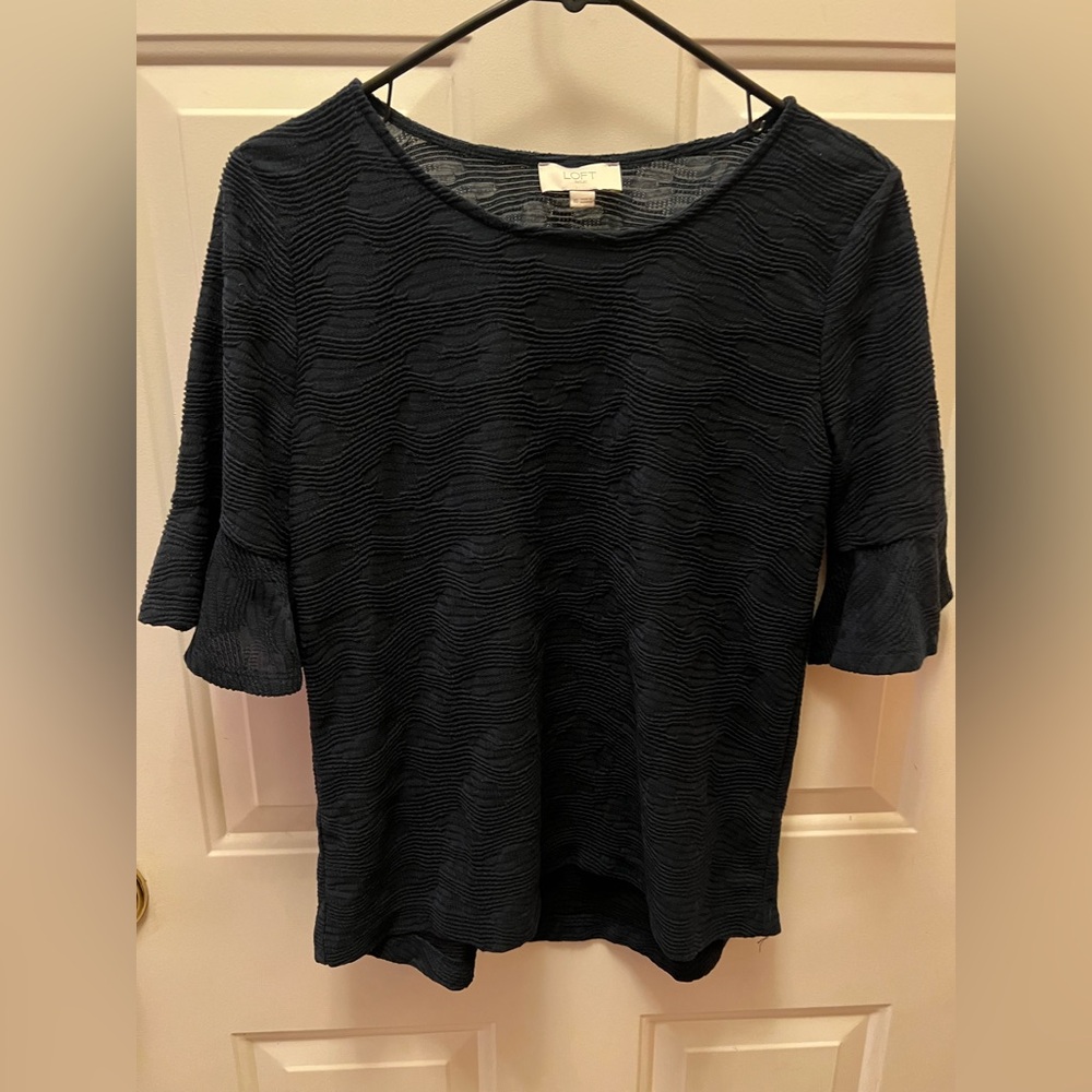 LOFT Textured Navy Blouse